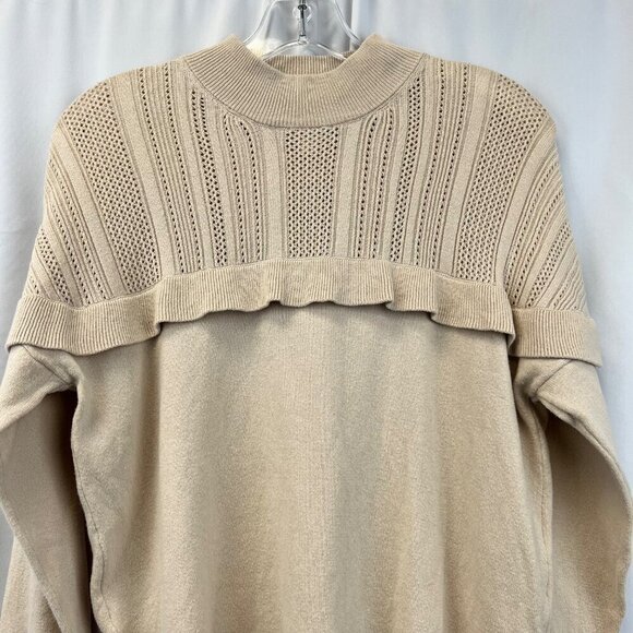 Everly Mock Neck Long Sleeve Beige Sweater Womens Size Medium Ruffle - Picture 2 of 9